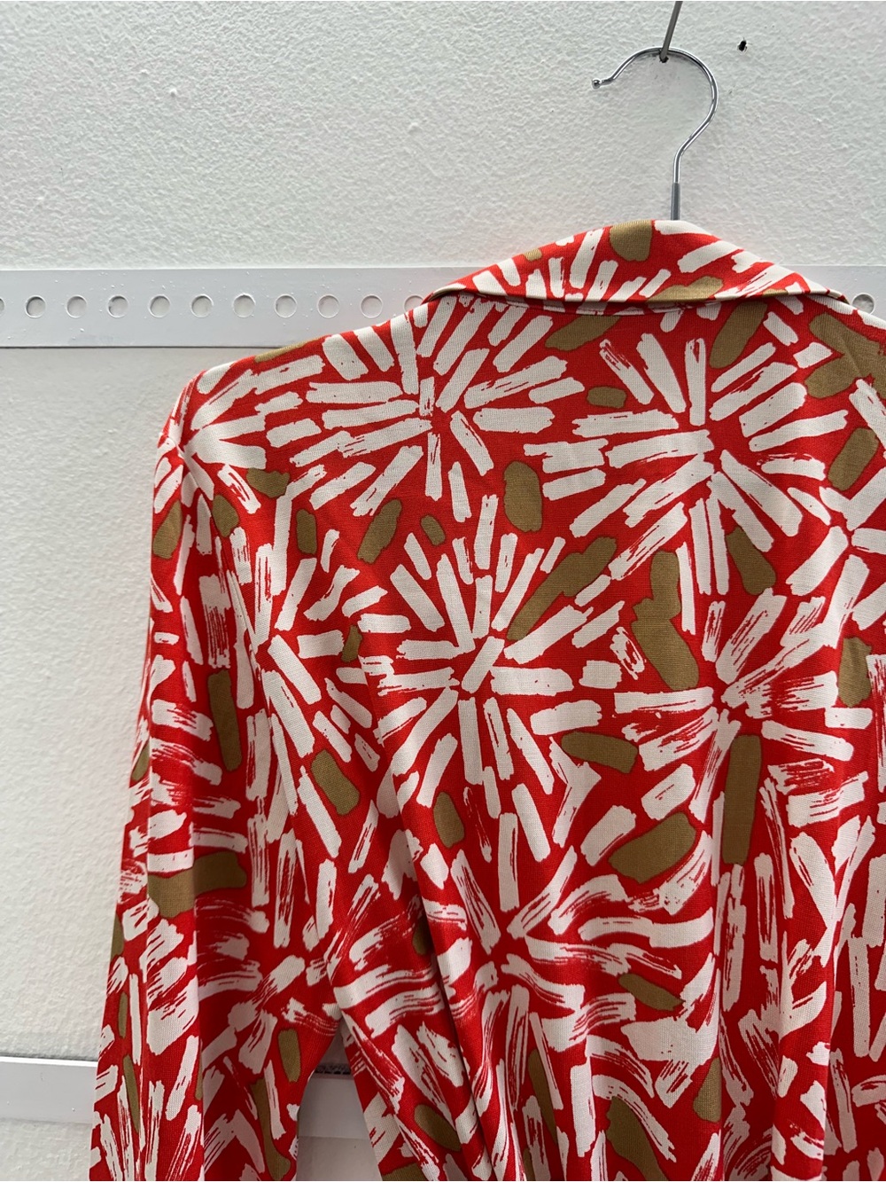 Diane Von Furstenberg Red and Gold Floral Long-Sleeve Wrap Dress - Picture 7 of 8